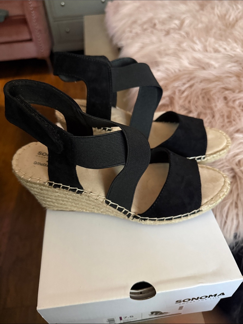 Sonoma Black Espadrille Wedge Sandals with Elastic Cross Straps